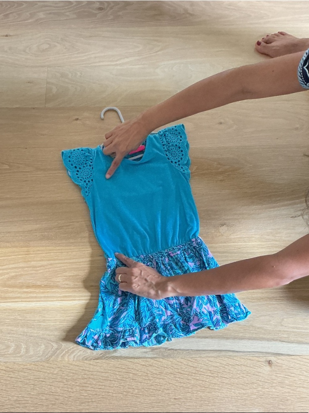 Lilly Pulitzer Turquoise Dress with Pink & Purple Floral Ruffle Skirt